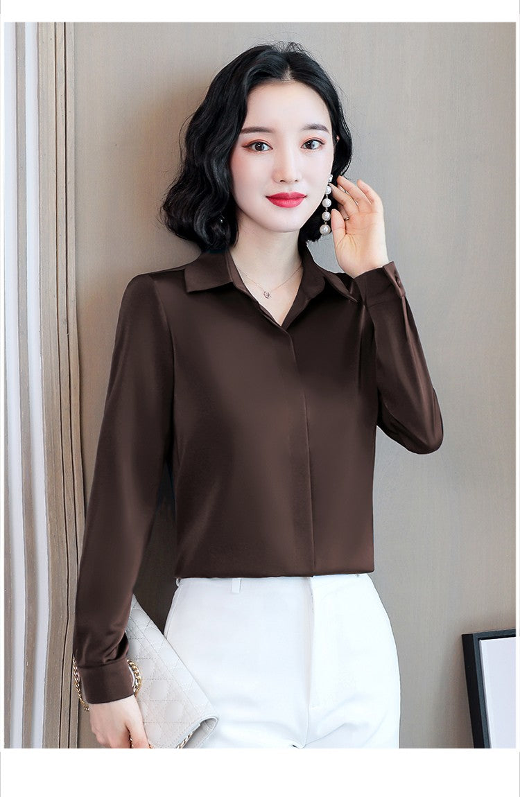 Women Silk Office Shirt 2025 Fashion Long Sleeve Casual Female Tops Elegant Ladies Vintage White Satin Blouses Shirts Oversized