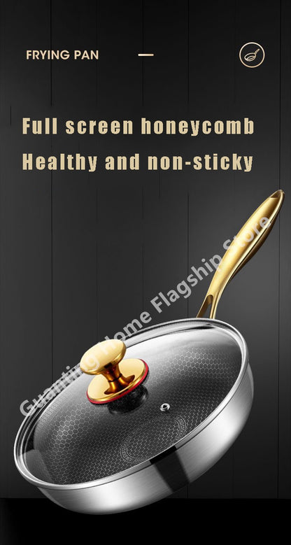 316 Stainless Steel Frying Pan Wok Non-stick Honeycomb Pot Home Steak skillet Gas Stove Induction Saucepan Kitchen Cookware 30cm