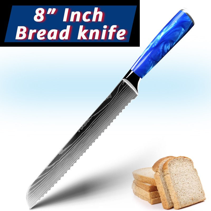 Faca de Cozinha Japonesa Chef 1-10 Peças Conjunto 7CR17 Aço Inoxidável 440C Desenho Damasco Cutelo de Carne Fatiador Santoku Ferramentas de Cozinha
