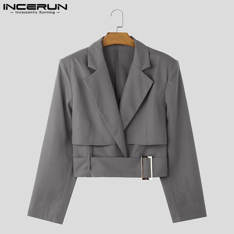 Fashion Well Fitting Tops INCERUN New Men Deconstruct Metal Buckle Suit Coat Casual Streetwear Cropped Long Sleeved Blazers 2025