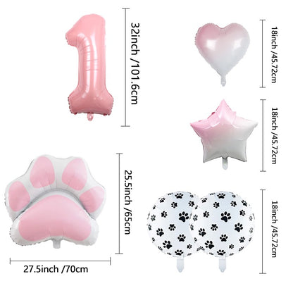 1set Animal Let's Pawty Dog Cat Paw Aluminum Balloon 32inch Pink Black Number Birthday Party Decorat Balloon Baby Shower Supplie