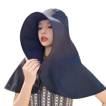 Women Summer Sun Hat with Wide Brim UV Protection, Ponytail Design Neck Shawl for Outdoor Fishing Hiking
