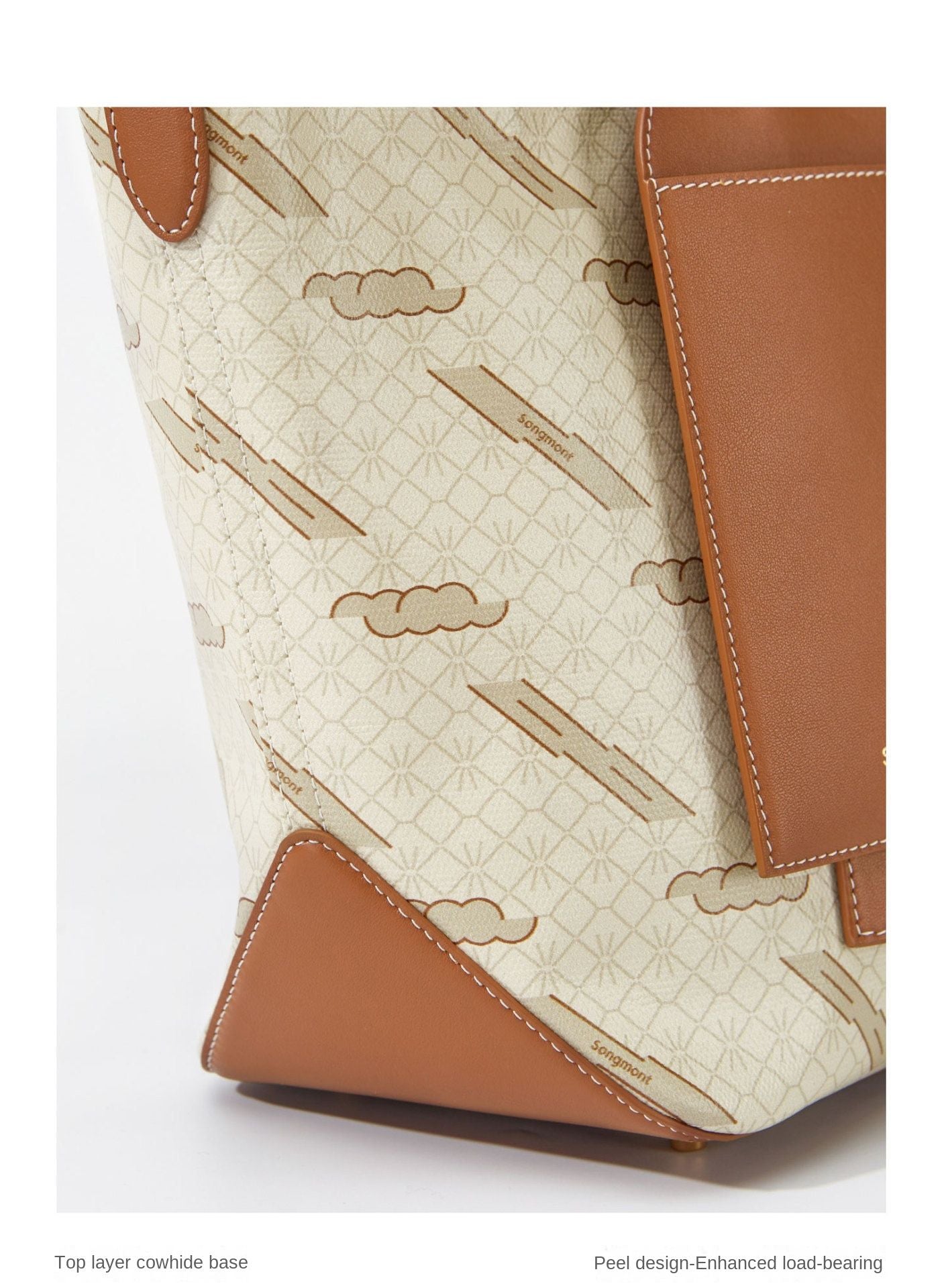 Songmont Designer Tote Bag Signature Monogram Print PU Material Lightweight Durable Womens Bag Zipper Top Polyester Lining