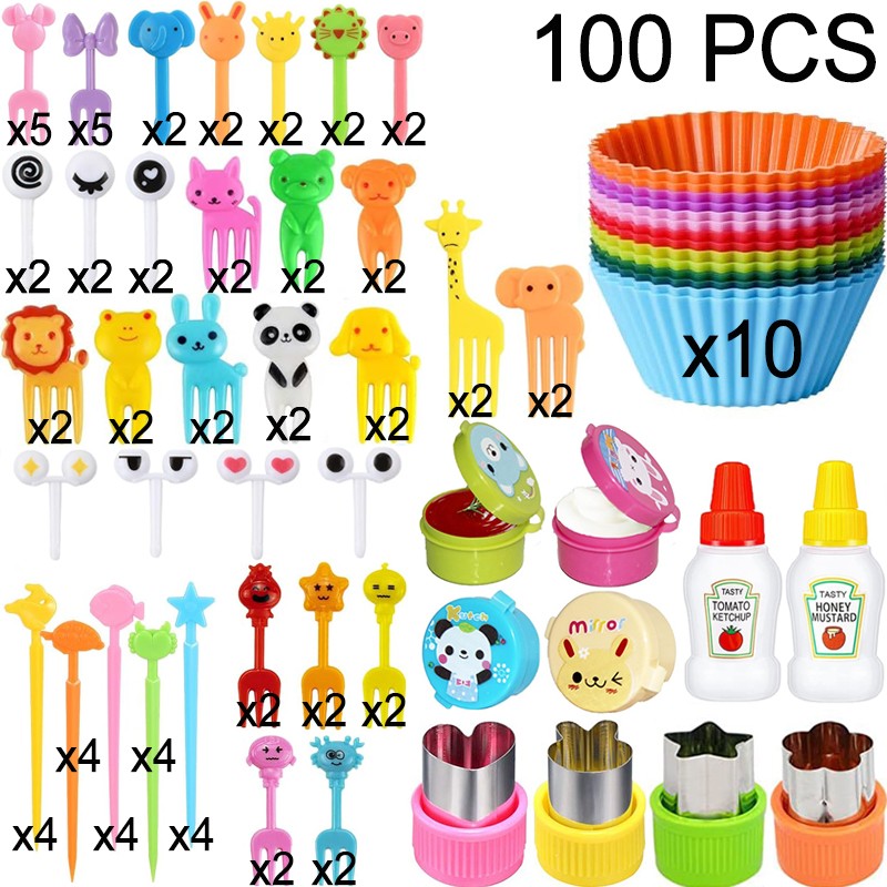Mini Garfos de Fruta para Crianças Animais Fofos Palitos para Lanches com Cortador de Vegetais Conjunto de Divisórias de Silicone para Lancheira