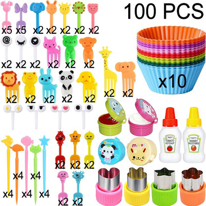 Mini Garfos de Fruta para Crianças Animais Fofos Palitos para Lanches com Cortador de Vegetais Conjunto de Divisórias de Silicone para Lancheira