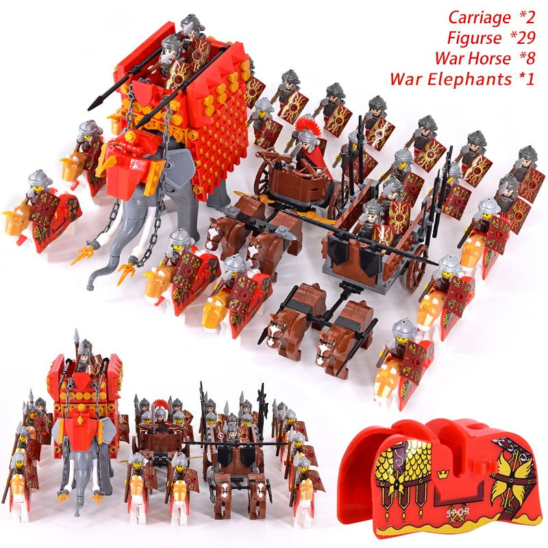 Castelo Medieval Cavaleiros Guerreiros Espartanos Cruzados Legião Romana Infantaria Cavalo de Guerra Carruagem Blocos de Montar Brinquedo de Figuras