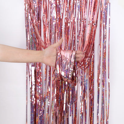 2M Glitter Pink Metallic Foil Tinsel Curtain Backdrop Birthday Wedding Bridal Shower Bachelorette Party Decor Adult Anniversary