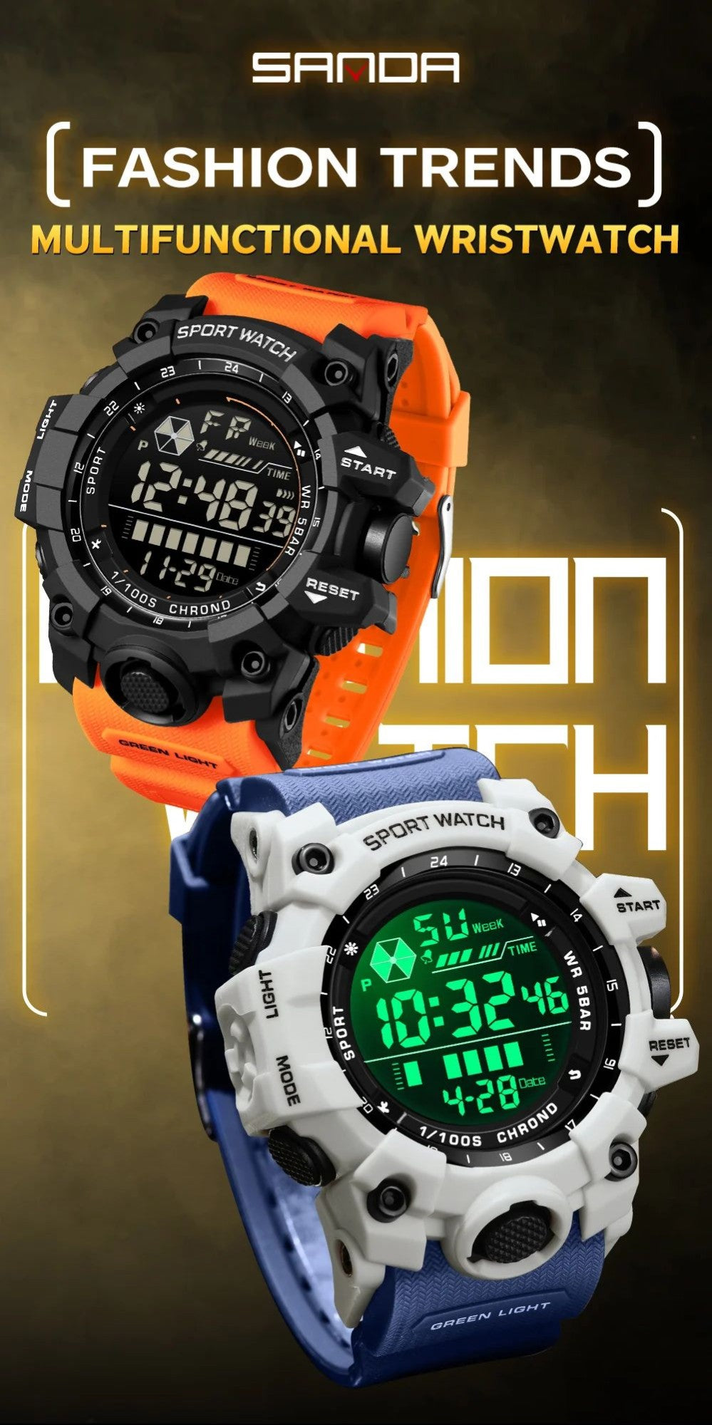 SANDA Men Outdoor Sports Watch Waterproof LED Analog Digital Show Multifunction Big Dial Electronic Wristwatch G style Male Cloc