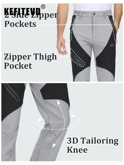 KEFITEVD Men's Winter Warm Snow Skiing Pants Waterproof Windproof Hunting Hiking Pants Trousers Outdoor Fleece Soft Shell Pants