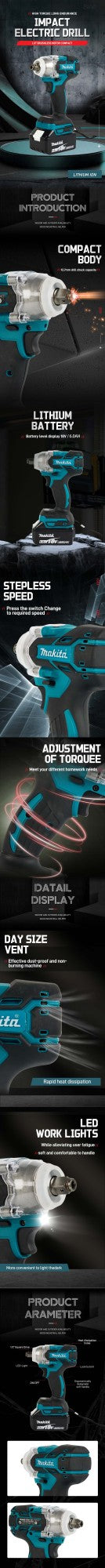Makita DTW285 Chave de Impacto Elétrica 520N.M Chave sem Escova Ferramenta sem Fio Ferramentas Elétricas Recarregáveis para Bateria Makita 18V