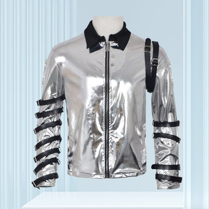 Men's Michael Jackson Cosplay Costume Stage Performance Cosplay Costume Halloween Performance Leather Jacket Classic Clothing