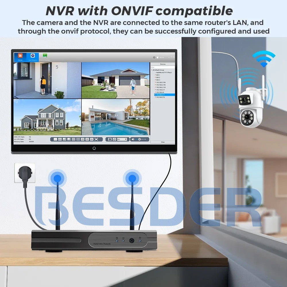 BESDER 4K 8MP Wifi Camera PTZ Outdoor Dual Screens Human Detection Dual Lenses 4MP Security Protection IP Camera Audio iCSee App