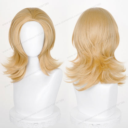 Anime 45cm Universal Cosplay Wig with Enlarged Scalp Free Parting Black White Yellow Man Women Heat Resistant Synthetic Hair