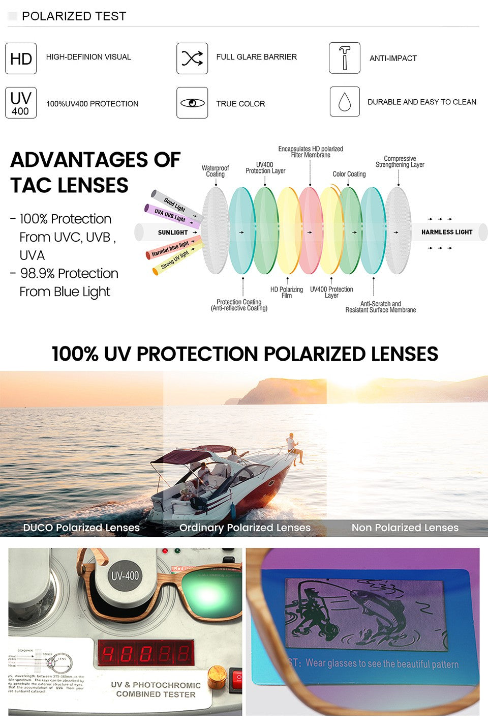 Oi Wood Óculos de Sol Quadrados para Homens e Mulheres Óculos de Madeira Lentes Azuis Polarizadas Óculos Masculinos Óculos de Luxo