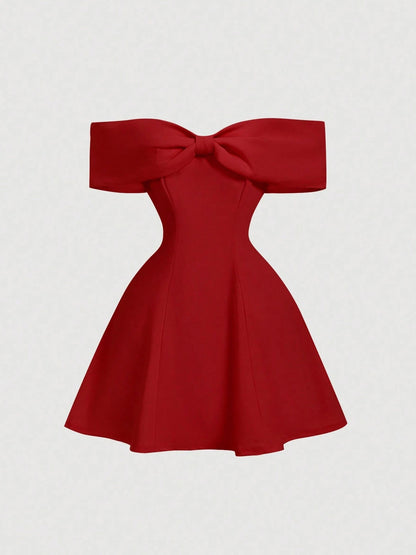Women's Romantic Off Shoulder Bow Tie Dress, Slim Fit Elegant Dress For Christmas Birthday Dating Graduation Season