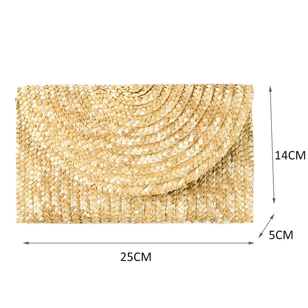 Women Wheat Straw Woven Clutch Female Straw Woven Wallet Casual Purse Bag Ladies Summer Beach Travel Envelope Handbag