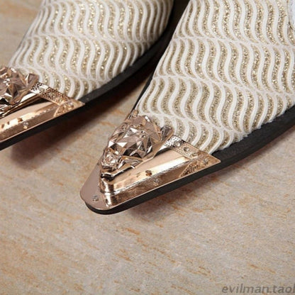 2024 Western Fashion Pointed Metal Toe Dress Shoes Blue Grey Party Wedding Leather Shoes for Men