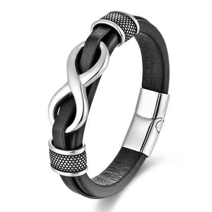 Pulseira de Aço Inoxidável Clássica de Couro Masculina, Corrente, Acessórios de Joias Elegantes para Pai e Namorado