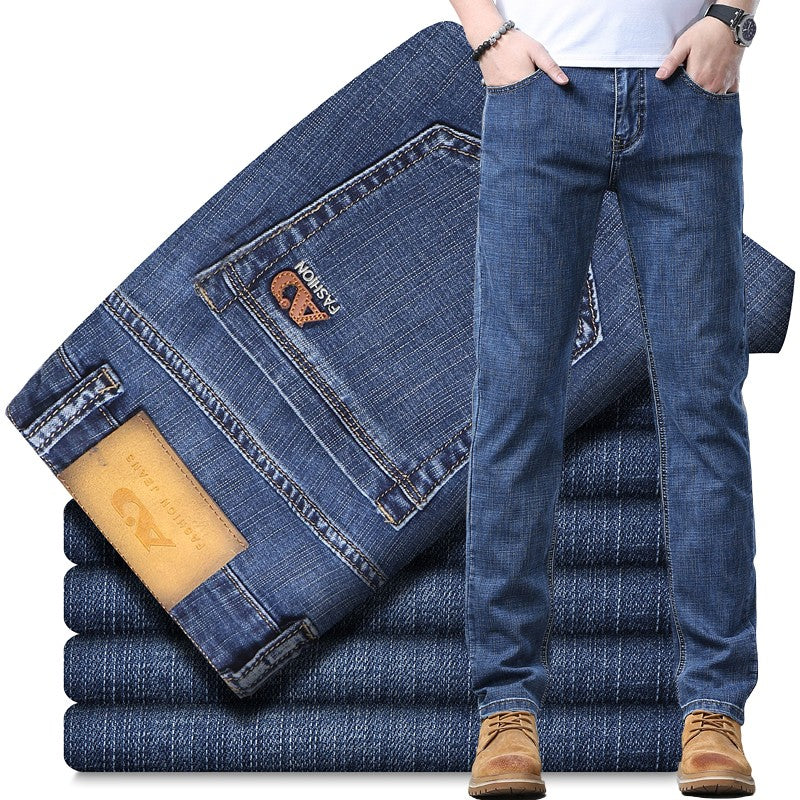 Calça Jeans Masculina Slim Fit 2024 de Material Fino ou Grosso Luxo Estilo Clássico Negócios Jeans Elástico Calças Masculinas Roupas