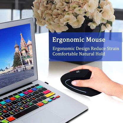 Mouse Sem Fio Ergonômico OUIO, Recarregável, Modo Duplo Bluetooth 5.4 e 2.4GHz, Clique Silencioso, para Laptop/PC/Mac