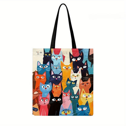 Bolsa Casual Estampada Gatinho Colorido, Mochila Reutilizável da Moda, Bolsa Multifuncional, Sacola de Compras Estampada 40x40cm