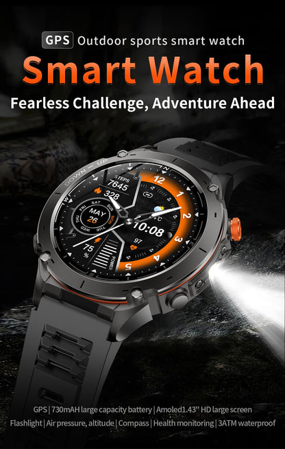 Novo T-Rex 3 GPS Smart Watch AMOLED de 1,43" à prova d'água 10ATM GNSS de banda dupla integrado Bússola Militar Esportivo Smartwatch Pulseira Masculina