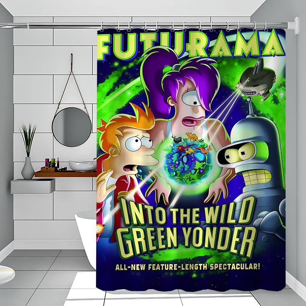 F-Futurama Anime White Shower Curtain, Bathroom Decorative Shower Curtain, Waterproof Shower Curtain With Hooks
