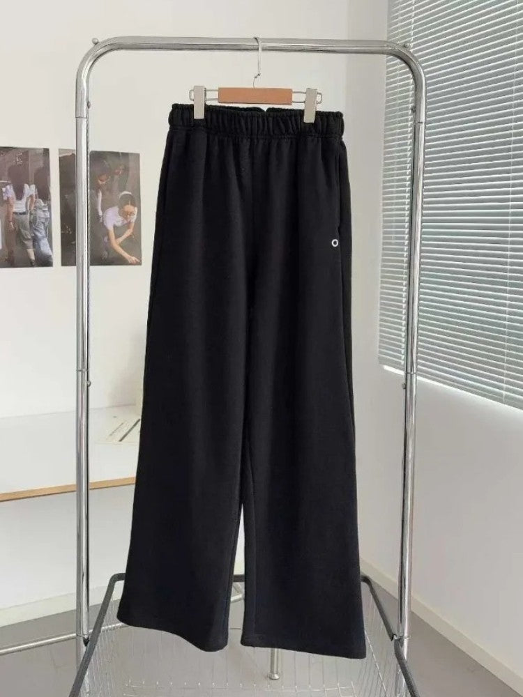 Cotton Loose 2025 Straight Trousers Women Elastic High Waist Black Sports Pants Women Autumn Winter Thicken Sweatpants Women