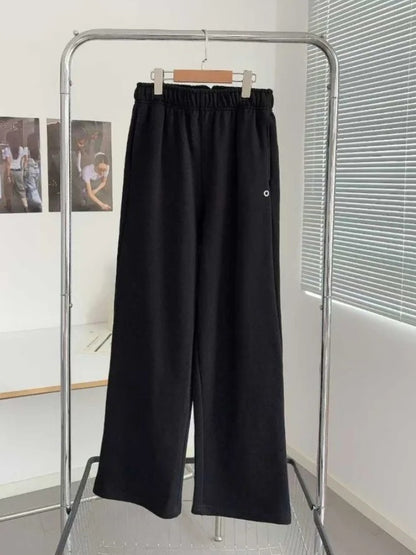 Cotton Loose 2025 Straight Trousers Women Elastic High Waist Black Sports Pants Women Autumn Winter Thicken Sweatpants Women