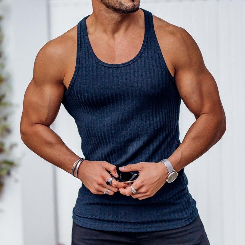 Summer Knitted Fitness Sports Leisure I-shaped Mens Tank Top Fashion Solid Gym Clothing Blusas Tanks Tops Men Clothes T-shirts