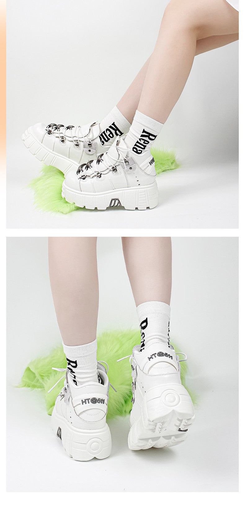 2025 New Brand Punk Style Women Shoes Lace-up heel height 6CM Platform Shoes Woman Rock Boots Metal Decor Woman Sneakers