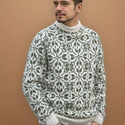 New Style Simple Retro Fresh Jacquard Sweater Loose Street Pullover Contrast Color Long Sleeve Knitted