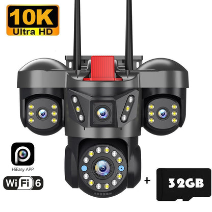 10K 20MP UHD Outdoor WiFi IP Camera Four Len Four Screen 360° 16X Zoom PTZ Security Cam Auto Tracking CCTV Wireless Surveillance