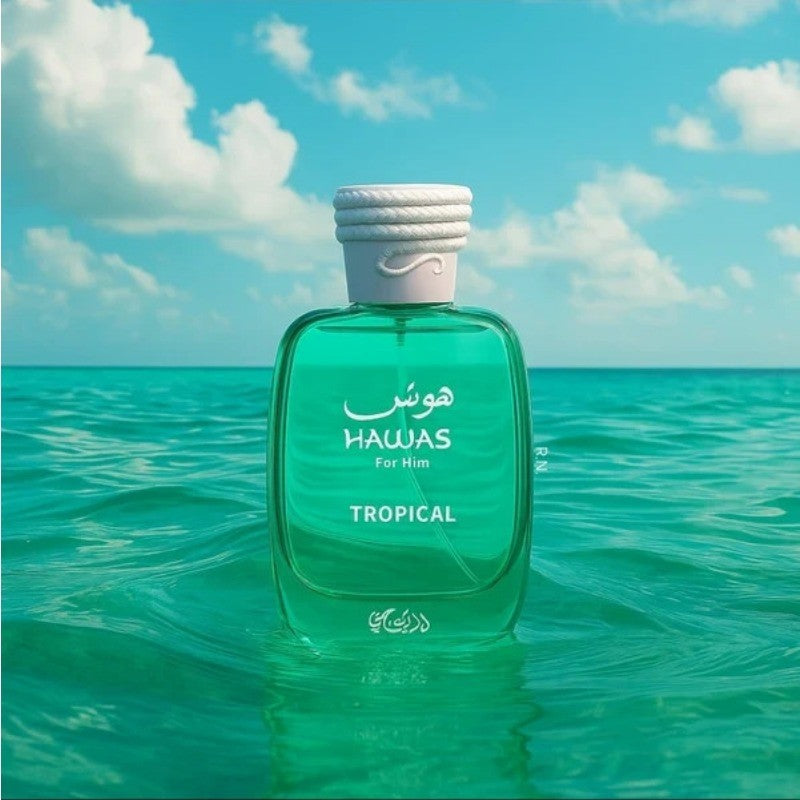 100ML RASASI Hawas Tropical EDP Spray Long Lasting Arabian Perfume For Men Top Notes: Fig Leaf, Coconut Water and Ginger