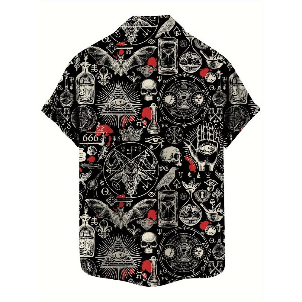 Skull 3D Printed Men's Hawaiian Shirt Street Gothic Style Trendy Vintage Lapel Tops Summer Y2K Casual Short Sleeve Beach Shirt
