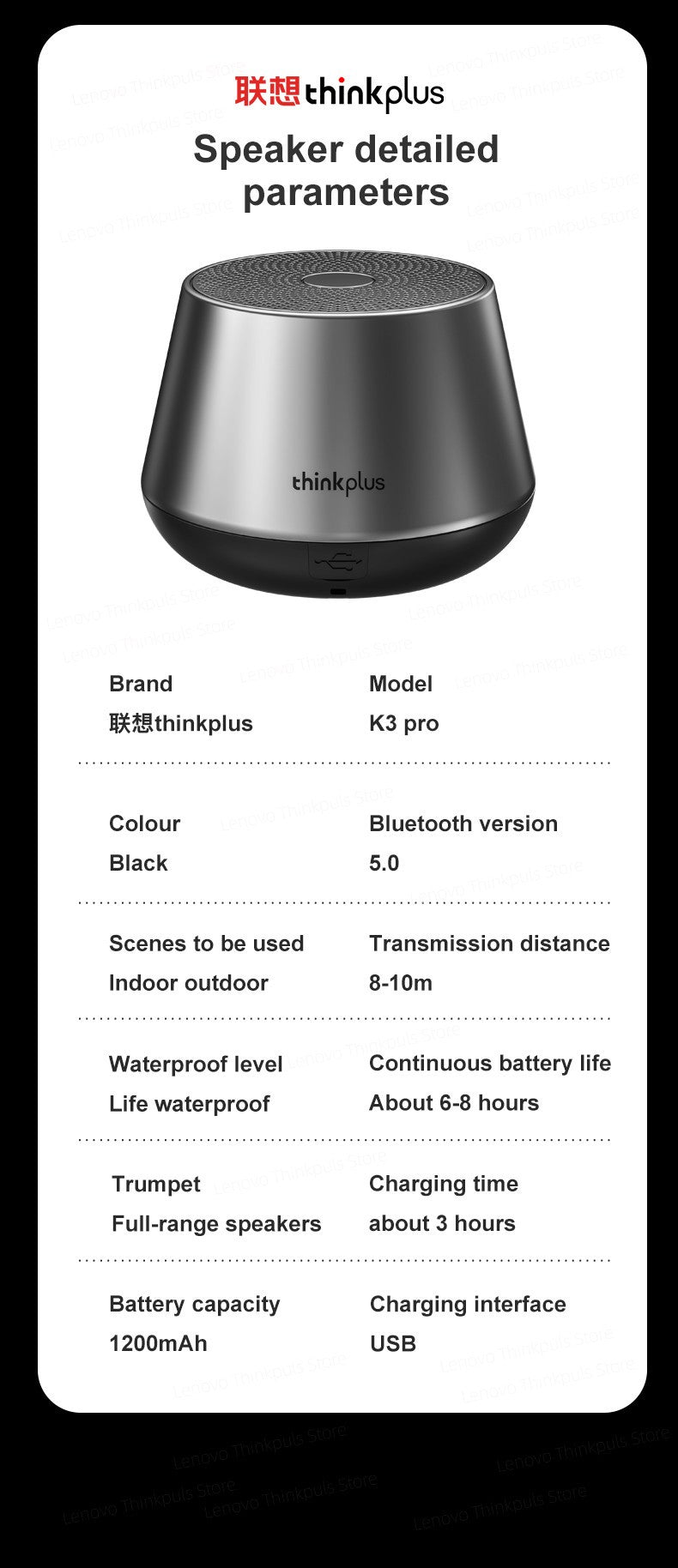 Escolha Original Lenovo K3 Pro Bluetooth V5.0 Alto-falante Reprodutor de Música Portátil Altifalante Stereo Surround Sem Fio
