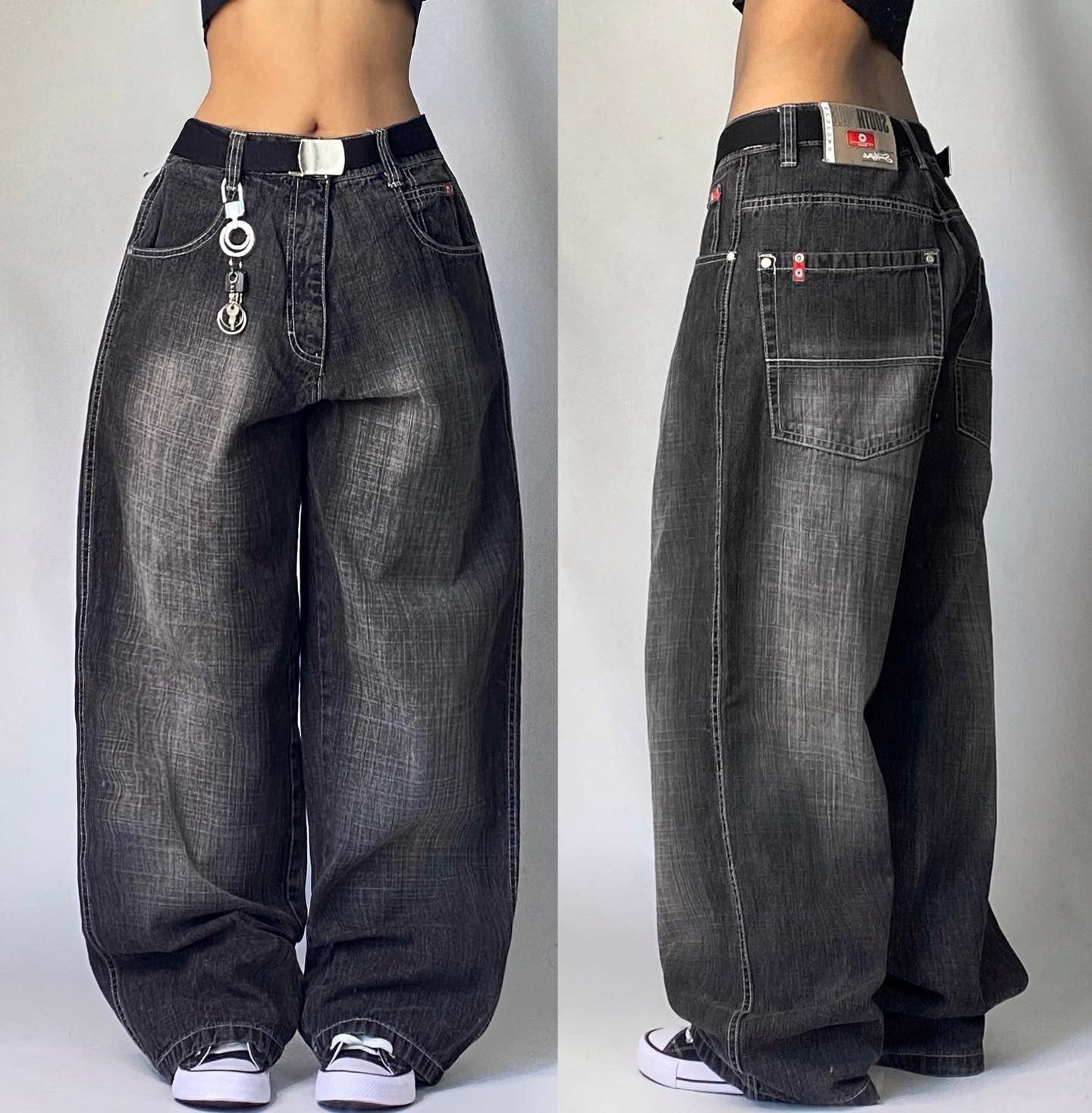 Streetwear Fashion New Pattern Embroidery Black Washed Baggy Jeans Female Y2K Gothic Hiphop Popular Casual Lovers Wide-leg Pants