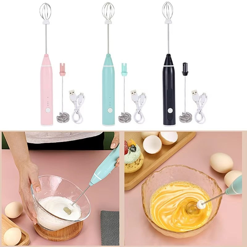 Máquina de café elétrica, espumador de leite portátil, batedor de ovos, batedeira de creme para bolo e geleia recarregável de 3 velocidades, liquidificador de cozinha