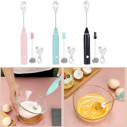 Máquina de café elétrica, espumador de leite portátil, batedor de ovos, batedeira de creme para bolo e geleia recarregável de 3 velocidades, liquidificador de cozinha