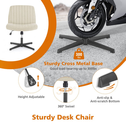 JHK Cross Legged Office Living Room Rocking Gaming Chair Armless Wide Desk Adjustable Swivel Fabric Task Vanity Home Office