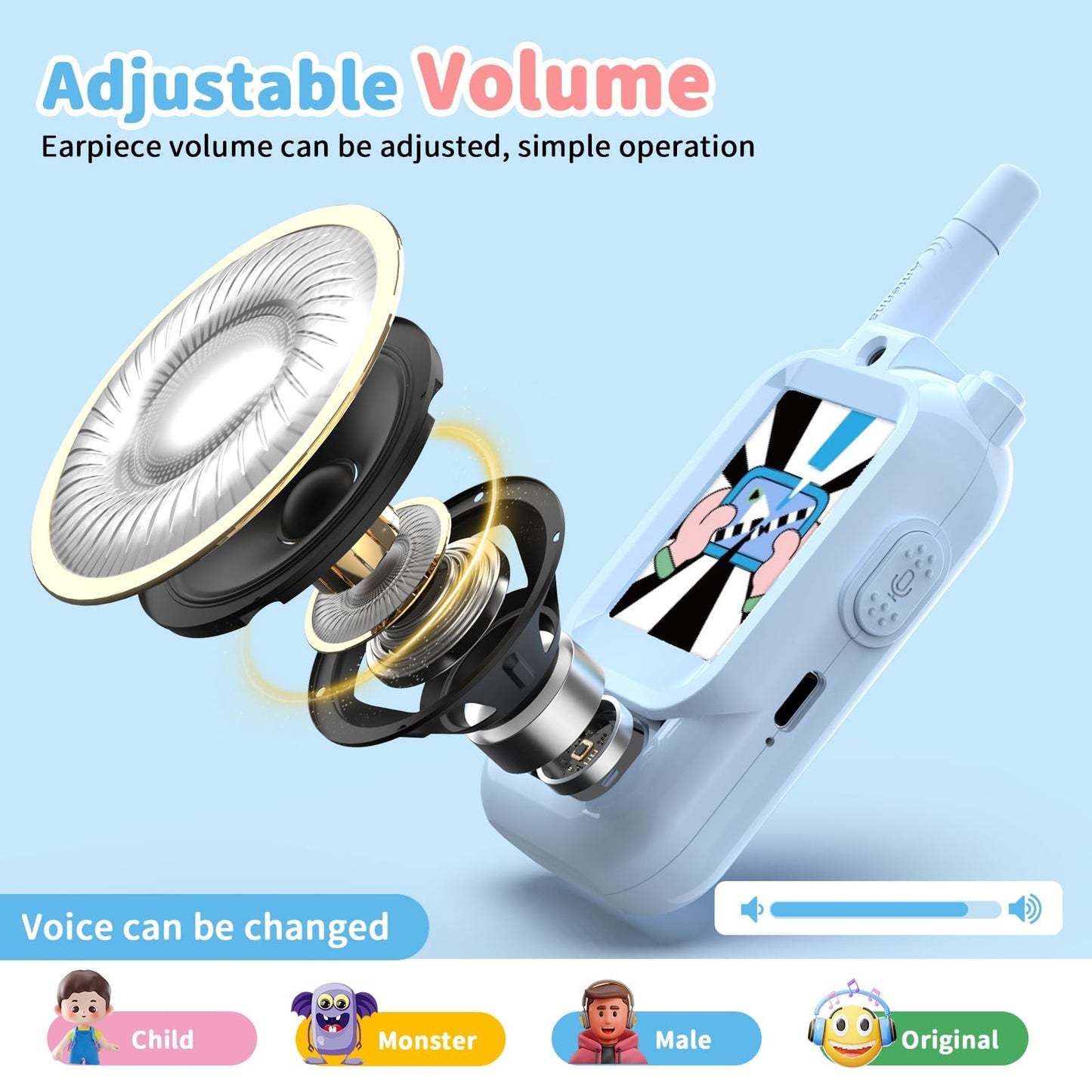 2Pcs Video Walkie Talkies for Kids 2-inch Video Intercom Rechargeable Voice Fonts One-Click Call Cartoon Intercom Toys Gift