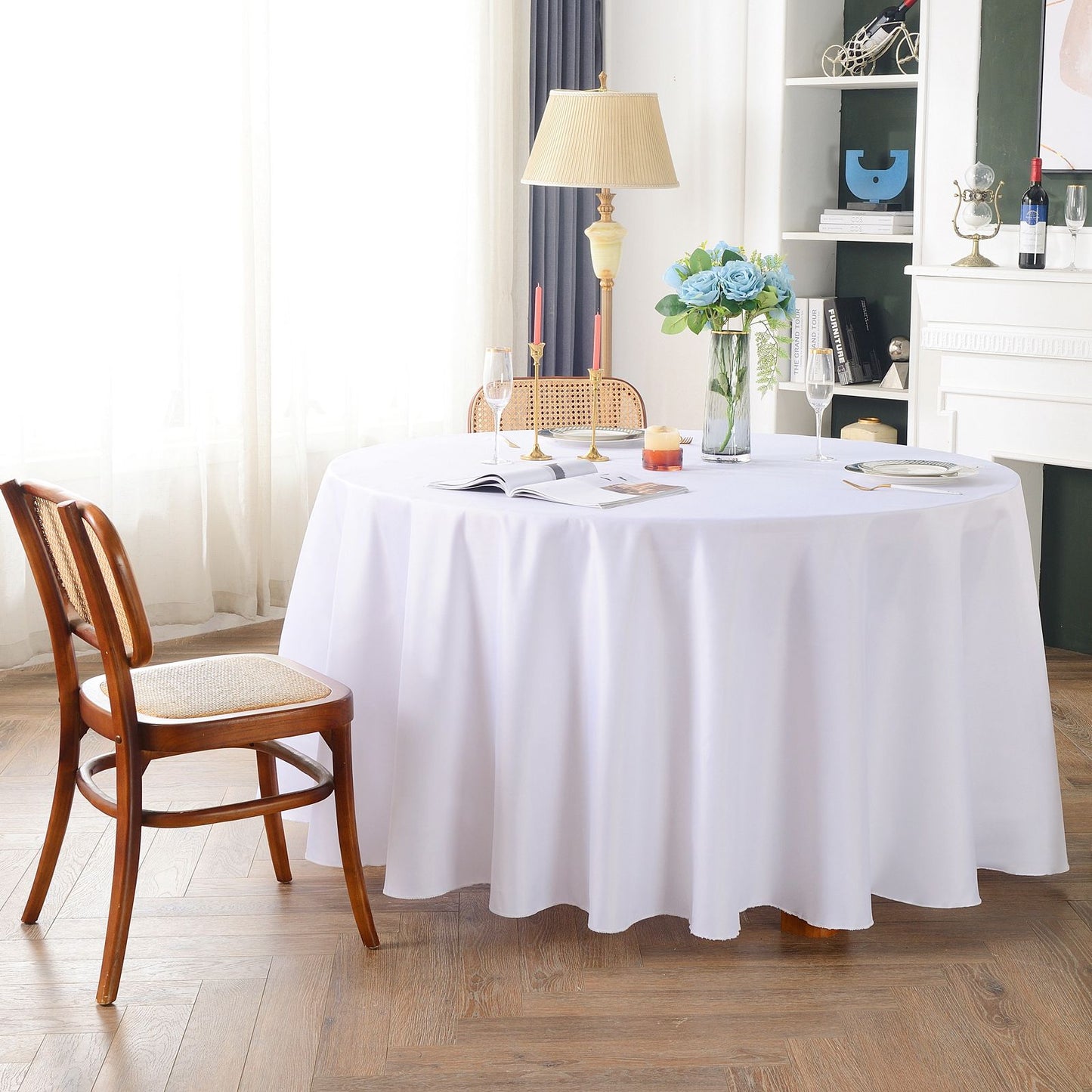 Round Tablecloths White Wedding Table Cloth Satin Solid Color Table Covers Hotel Wedding Birthday Dining Table Decoration