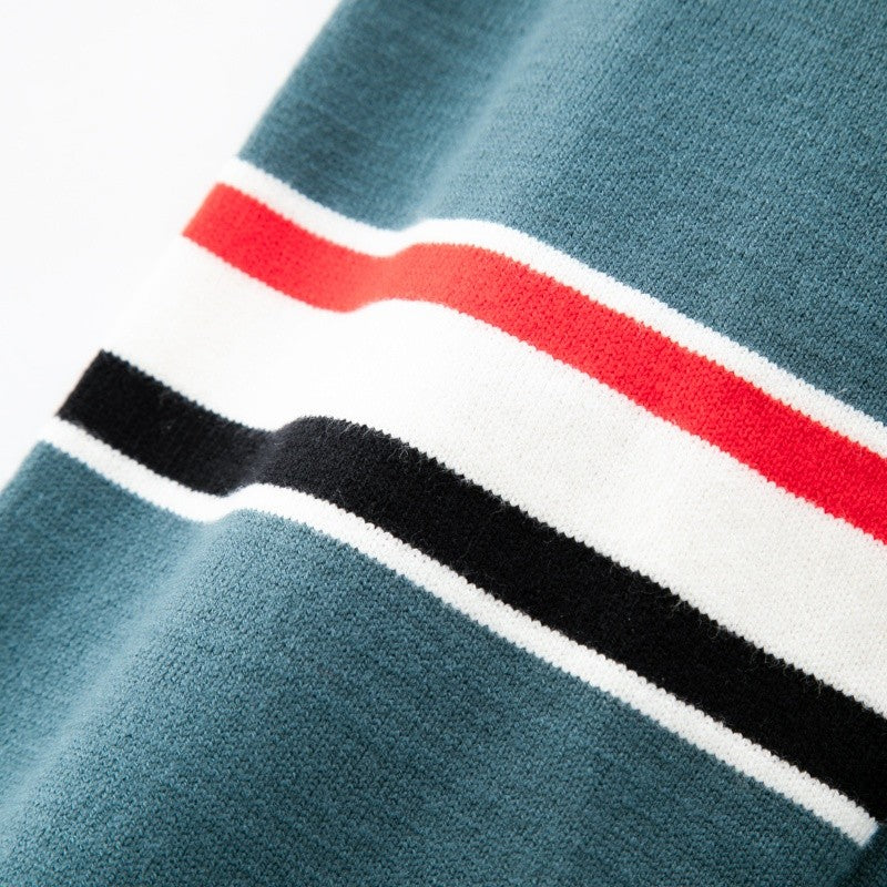 Hot Selling Original Quality Men's Knitted Sweater Striped Sleeves Cartoon Print O-Neck Pullover Autumn Winter Casual Menswear