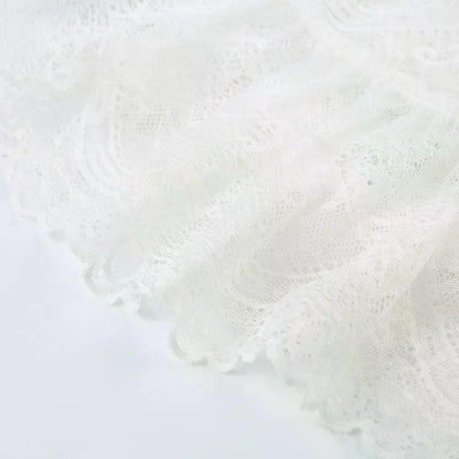 Lace Tulle Skirt A-line Miniskirt Black Solid Low Waist Tiered Lace Shorts Skirts Womens White Fairycore Micro Boho Skirt