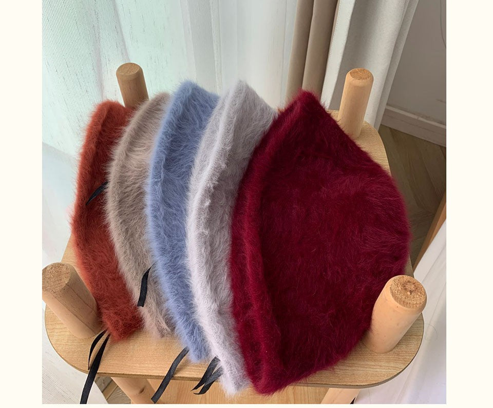 2023 new Hat winter women's fashion Solid color rabbit fur hat bucket cap  fisherman's hat  knitted wool basin Bucket Hat