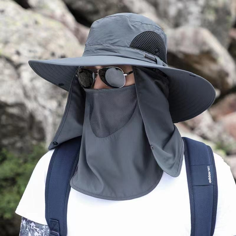 Chapéu Pescador Masculino de Verão com Lenço de Pescoço, Proteção Solar, Montanhismo, Pesca, Respirável, com Lenço Protetor de Sol