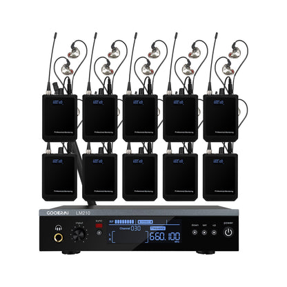 Sistema Sem Fio de Monitoramento Intra-Auricular UHF Gooermi LM210 Canal Estéreo Com Múltiplos Transmissores Para Pequenos Concertos e Home Theater
