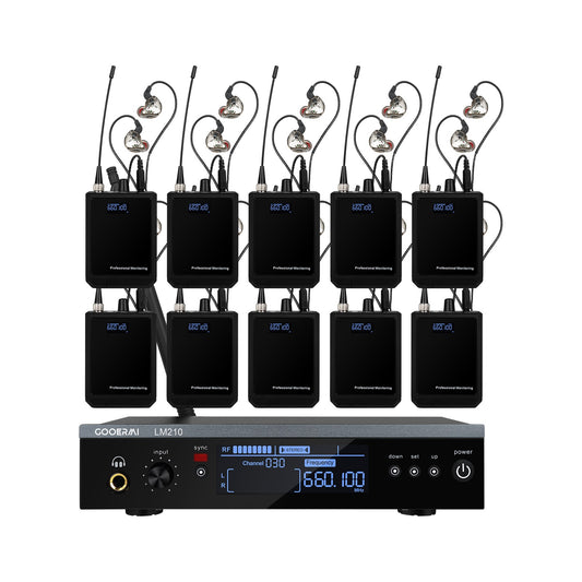 Gooermi LM210 UHF In-Ear Monitoring Wireless System Stereo Channel With Multiple Transmitter For Small Concerts And Home Theater