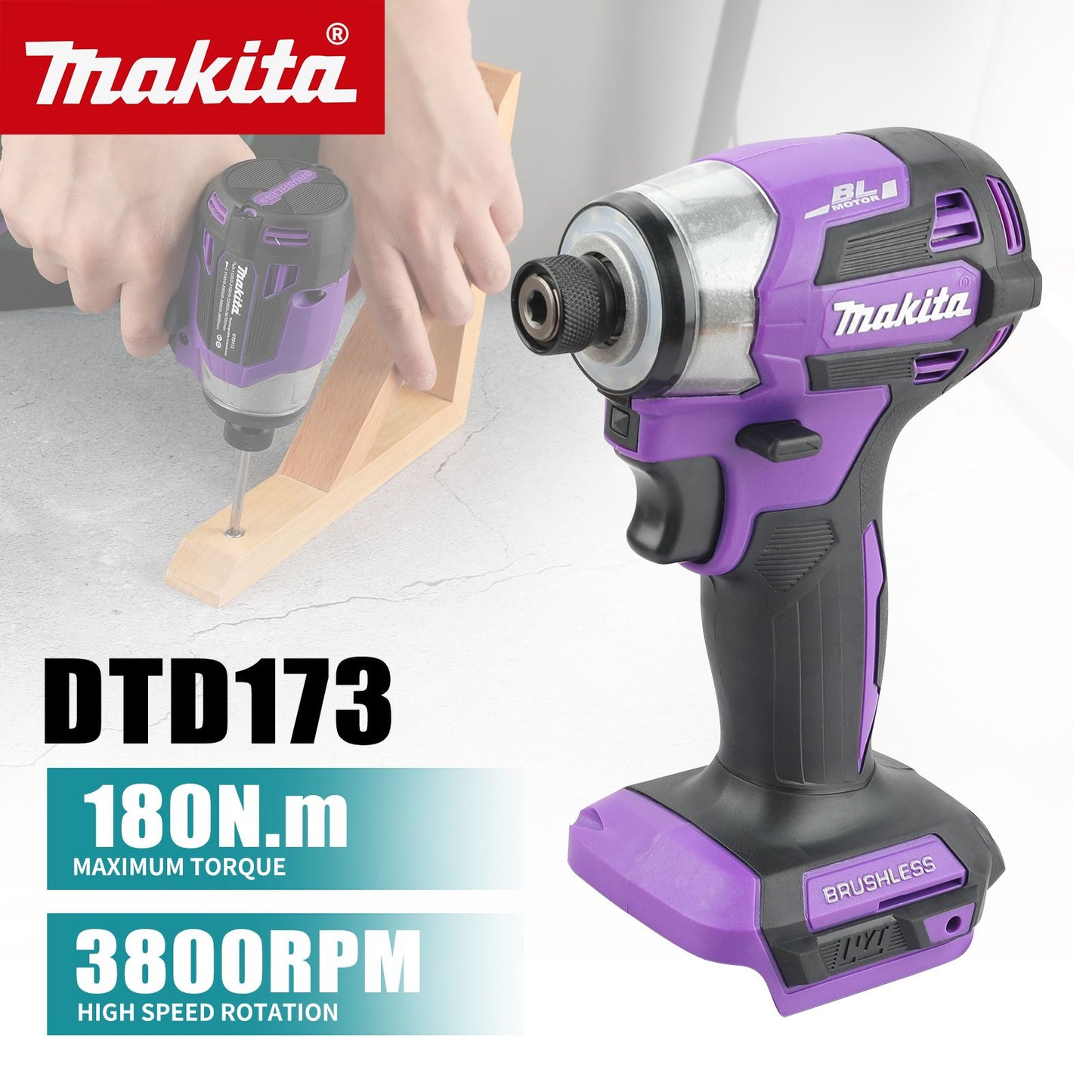 Makita DGA404 18V 125mm Esmerilhadeira Angular Elétrica a Bateria Sem Escova para Corte, Parafusadeira de Impacto DTD173 Sem Escova Ferramenta para Manutenção Automotiva