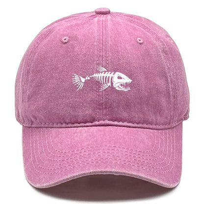 White Fish Bones Print Adjustable Retro Baseball Cap Woman's Cap Distressed Fashion Snapback Caps Ideal Choice For Women & Men